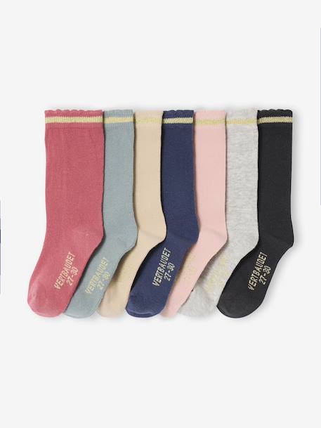 Lot de 7 paires de mi-chaussettes fille lurex bleu+framboise+rose poudré - vertbaudet enfant 
