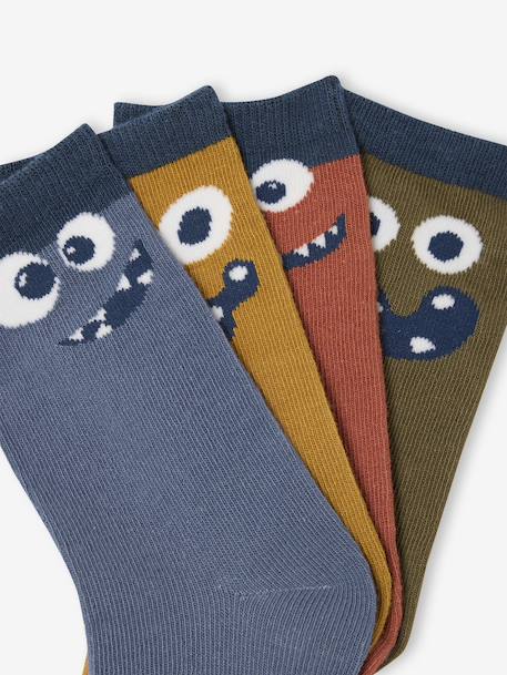 Pack of 4 pairs of 'monsters' socks for boys blue - vertbaudet enfant 