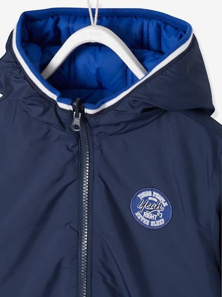 Reversible Jacket for Boys BLUE DARK SOLID WITH DESIGN+GREY DARK SOLID WITH DESIGN - vertbaudet enfant 