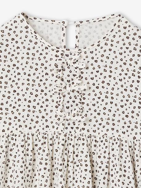 Cotton Gauze Dress with Fancy Bows for Girls ecru+olive - vertbaudet enfant 