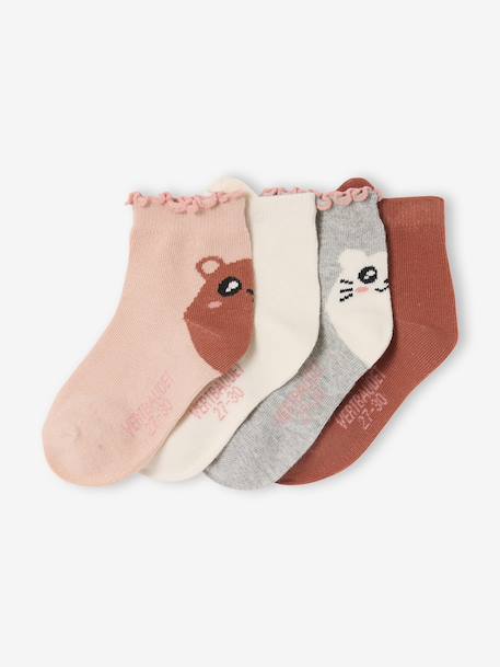 Pack of 4 girls' ankle socks with animal pattern old rose - vertbaudet enfant 
