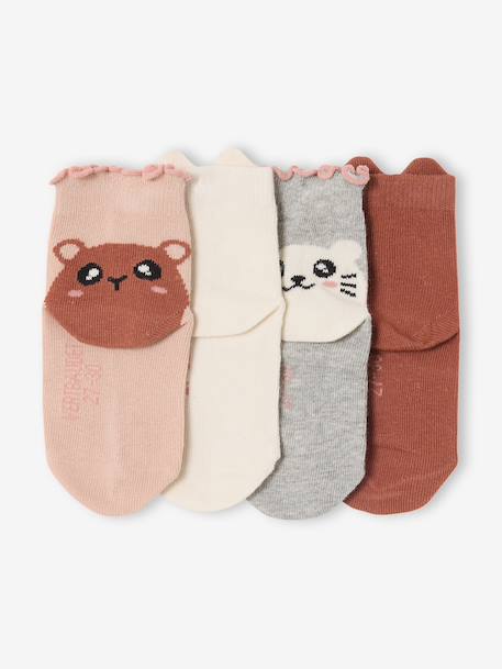 Pack of 4 girls' ankle socks with animal pattern old rose - vertbaudet enfant 