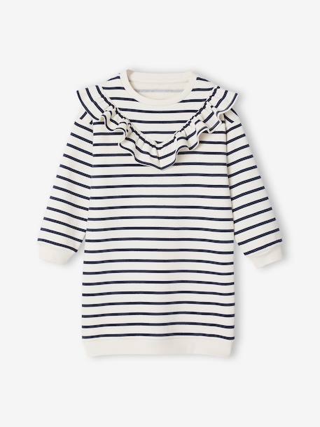Fleece Dress with Frill for Girls ecru+emerald green+vanilla - vertbaudet enfant 