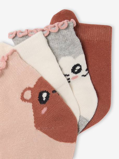 Pack of 4 girls' ankle socks with animal pattern old rose - vertbaudet enfant 