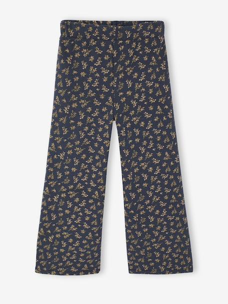 Wide-Leg Fleece Leggings for Girls navy blue+printed brown - vertbaudet enfant 