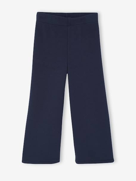 Girls' wide leggings lined with fleece knit emerald green+navy blue - vertbaudet enfant 