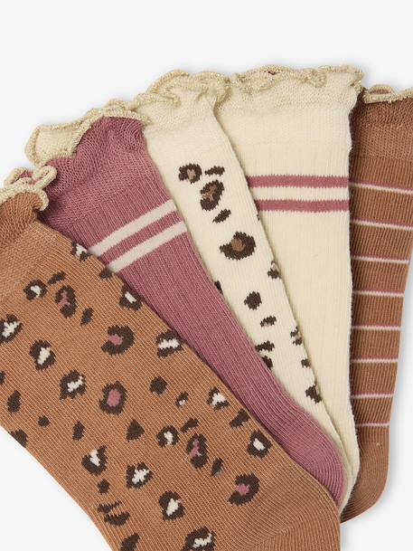 Pack of 5 pairs of 'leopard' socks for girls cinnamon - vertbaudet enfant 