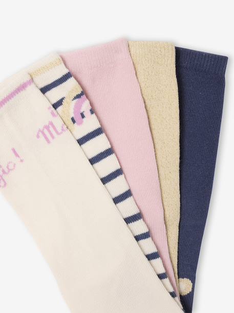 Pack of 5 Pairs of 'Unicorn' Socks for Girls navy blue - vertbaudet enfant 