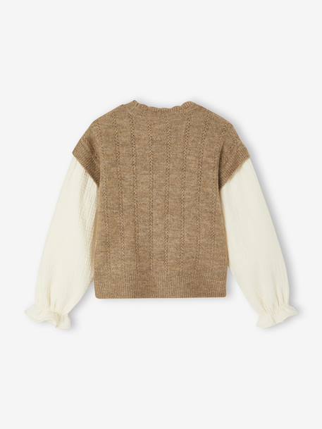 Pull fille 2 en 1 manches en gaze de coton camel - vertbaudet enfant 