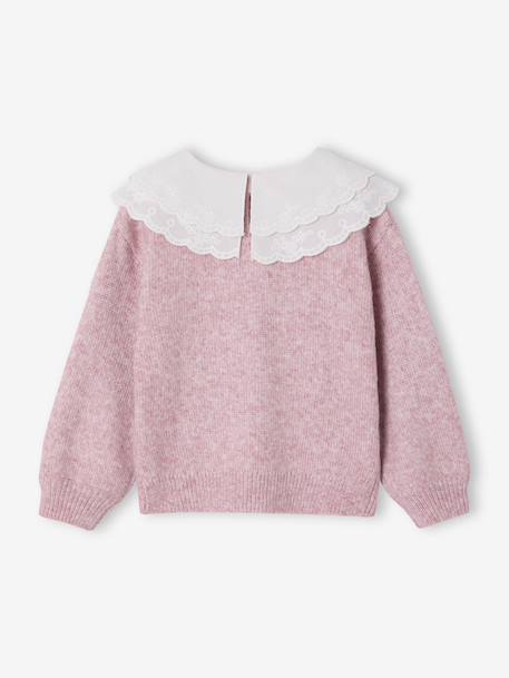 Soft Knit Jumper with Embroidered Double Collar, for Girls anthracite+rose - vertbaudet enfant 