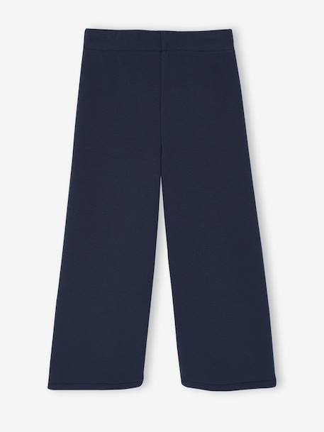 Girls' wide leggings lined with fleece knit emerald green+navy blue - vertbaudet enfant 