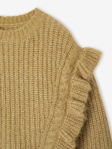 Frilly Cable Knit Jumper for Girls golden beige - vertbaudet enfant 