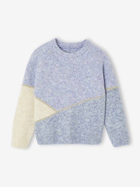 Colourblock Jumper for Girls blue+rosy+sweet pink - vertbaudet enfant 