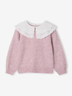 Fille-Pull, gilet, sweat-Pull fille double col brodé maille mousseuse 