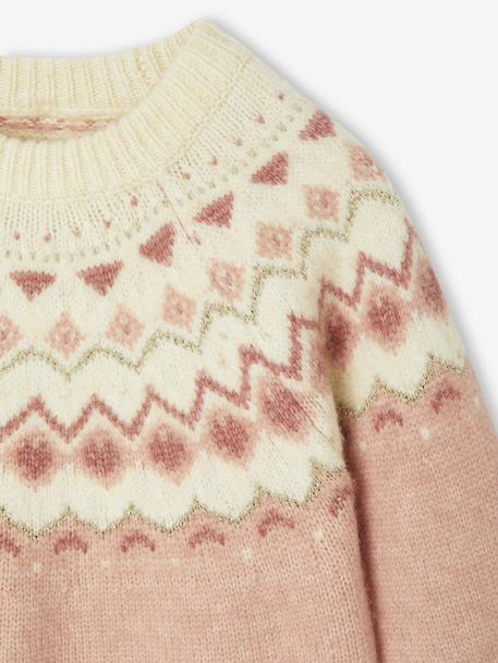 Robe Pull Saltrock Fille 12-13 Ans - Rose Motif Fair Isle - Manches Longues