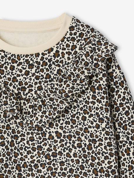 Fleece Dress with Frill for Girls ecru+emerald green+vanilla - vertbaudet enfant 