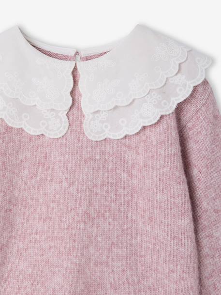 Pull fille double col brodé maille mousseuse anthracite+rose - vertbaudet enfant 