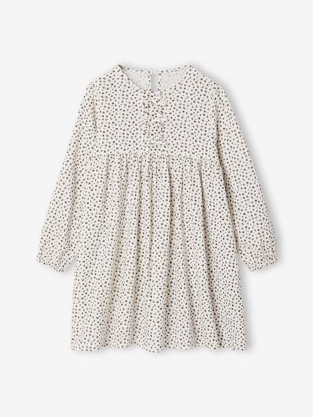 Cotton Gauze Dress with Fancy Bows for Girls ecru+olive - vertbaudet enfant 