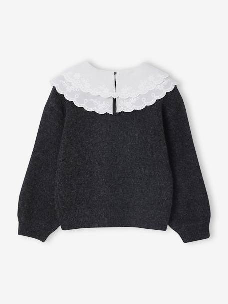 Pull fille double col brodé maille mousseuse anthracite+rose - vertbaudet enfant 