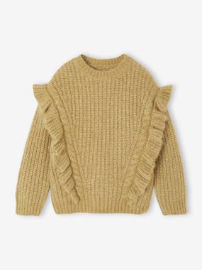 -Pull fille à volants et torsades 