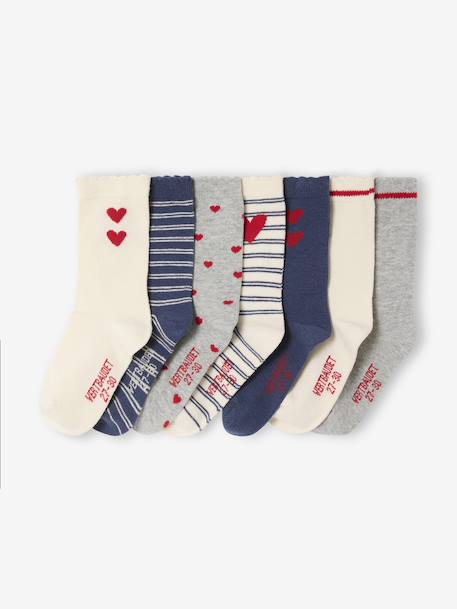 Pack of 7 pairs of girl's 'hearts' socks ecru - vertbaudet enfant 