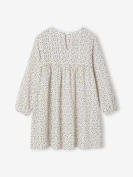 Cotton Gauze Dress with Fancy Bows for Girls ecru+olive - vertbaudet enfant 