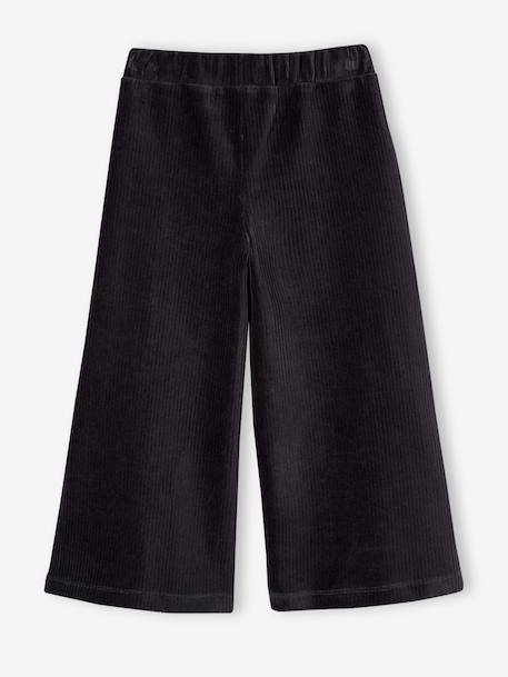 Pantalon fille large en velours anthracite+bleu grisé+écru+kaki+marron+prune+rose - vertbaudet enfant 