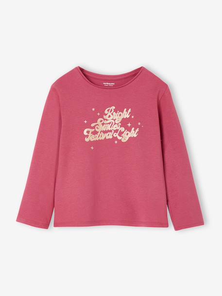 T-shirt fille imprimé manches longues écru+framboise+marine+rose pâle - vertbaudet enfant 