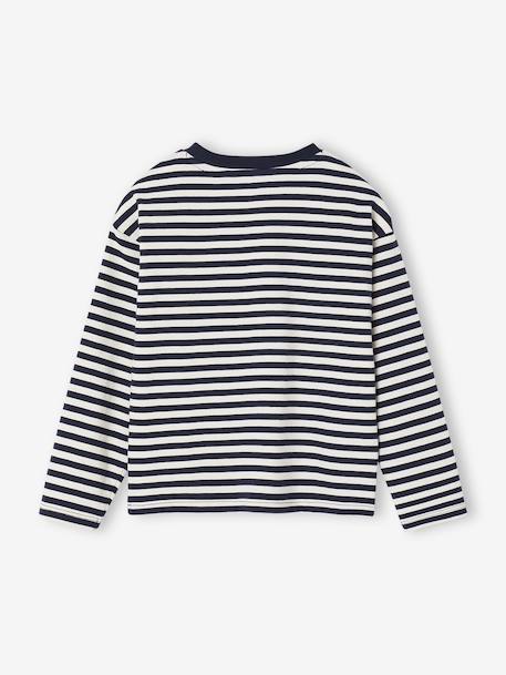 Striped T-Shirt with Iron-On Patch & Fancy Bow for Girls striped navy blue - vertbaudet enfant 