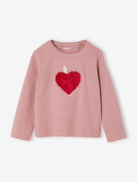 T-shirt fille animation coeur fille manches longues blush - vertbaudet enfant 