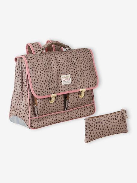 Satchel + leopard print pencil case for girls beige - vertbaudet enfant 