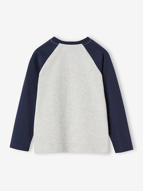 T-shirt motif graphique garçon manches raglan blanc chiné+kaki+lichen+noix de pécan - vertbaudet enfant 