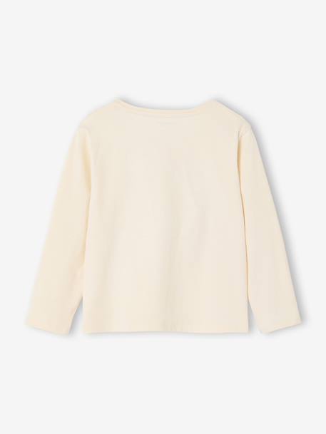 Long Sleeve T-Shirt with Heart in Relief, for Girls blush+ecru - vertbaudet enfant 