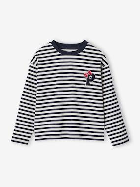 Fille-T-shirt fille rayé patch et noeud fantaisie manches longues