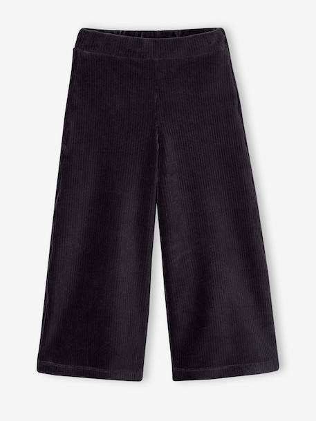 Wide Corduroy Trousers for Girls anthracite+blush+BROWN MEDIUM SOLID+ecru+grey blue+khaki+plum+rose - vertbaudet enfant 