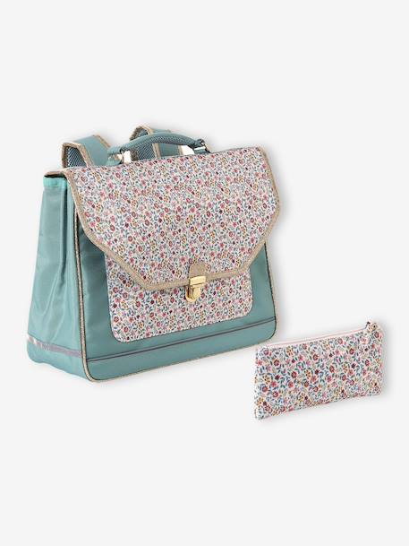 BERGAMOTTE satchel + floral print girl's pencil case sage green - vertbaudet enfant 