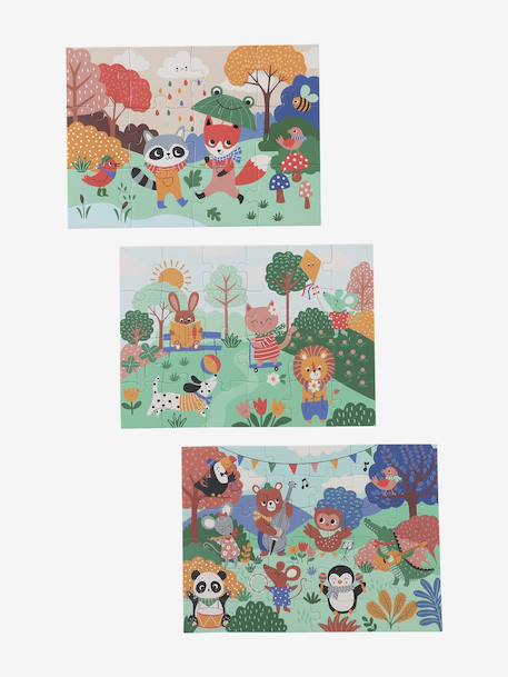 3 puzzles évolutifs 12 à 36 pièces en carton Les animaux joyeux multicolore - vertbaudet enfant 