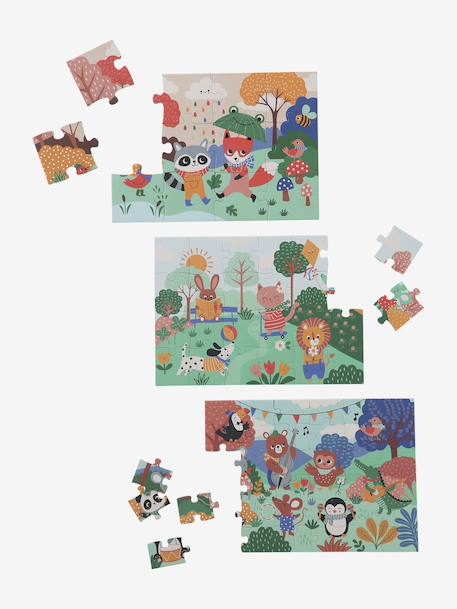 3 puzzles évolutifs 12 à 36 pièces en carton Les animaux joyeux multicolore - vertbaudet enfant 