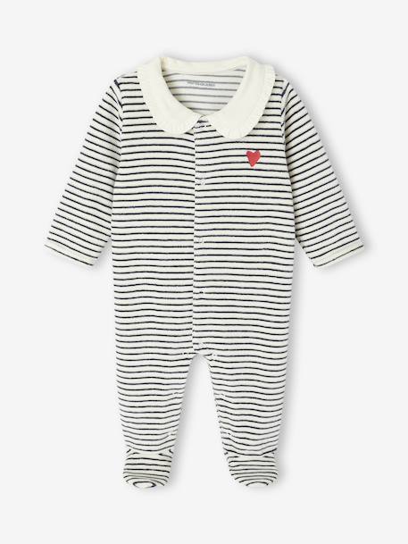 Pack of 3 Velour 'Hearts' Sleepsuits for Newborns night blue - vertbaudet enfant 