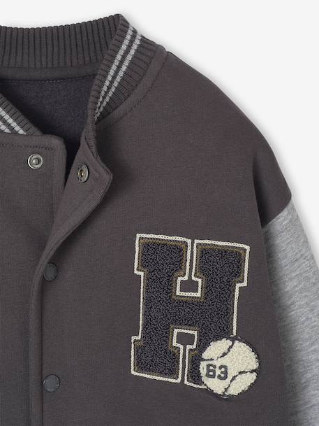 College-Type Jacket in Fleece, Patch in Bouclé Knit, for Boys anthracite+emerald green+fir green+navy blue - vertbaudet enfant 