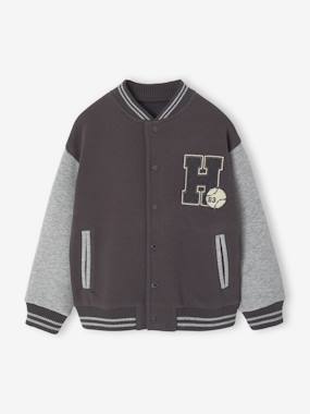 -College-Type Jacket in Fleece, Patch in Bouclé Knit, for Boys