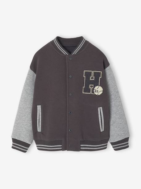 College-Type Jacket in Fleece, Patch in Bouclé Knit, for Boys anthracite+emerald green+fir green+navy blue - vertbaudet enfant 