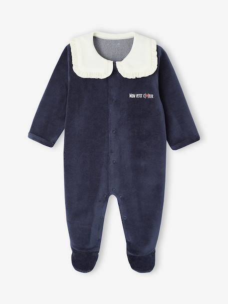 Lot de 3 pyjamas bébé fille 'coeurs' en velours bleu nuit - vertbaudet enfant 