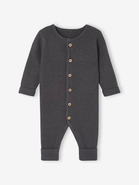 Long Sleeve Jumpsuit in Rib Knit for Babies anthracite+Beige+marl grey - vertbaudet enfant 