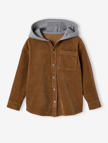 Corduroy Shirt with Fleece Hood, for Boys camel - vertbaudet enfant 