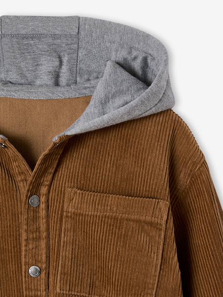 Corduroy Shirt with Fleece Hood, for Boys camel - vertbaudet enfant 
