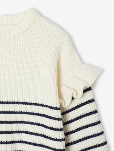 Jumper with Ruffled Sleeves for Girls ecru+mauve+red+striped navy blue - vertbaudet enfant 