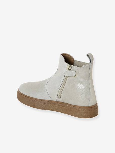 Leather Boots with Elastic & Zip, for Girls camel+gold+navy blue - vertbaudet enfant 