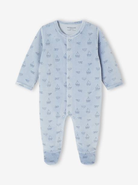 Pack of 3 Velour Sleepsuits for Newborns night blue - vertbaudet enfant 