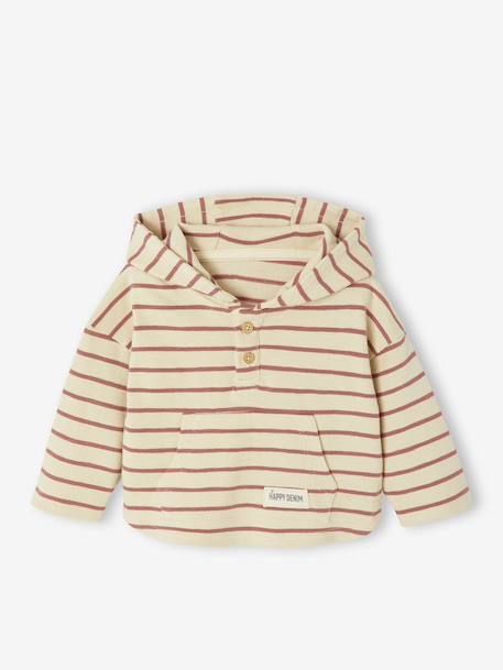 Striped Hooded Top for Baby Boys crystal blue+sandy beige+tomato red - vertbaudet enfant 